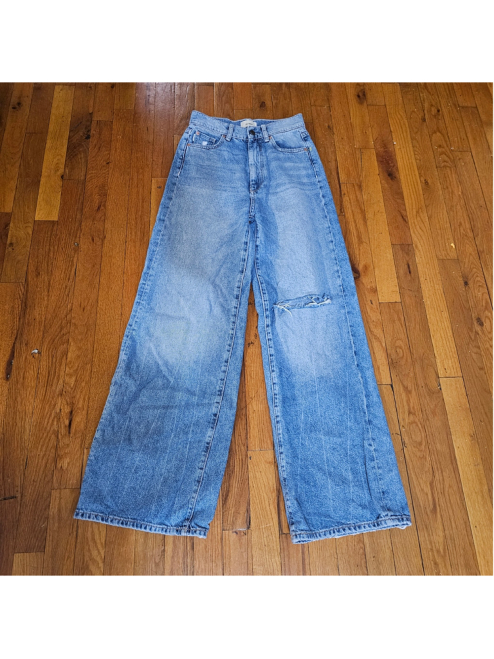 Women's DL1961 Hepburn Wide Leg High Rise vintage 32" Distressed Jeans Size 25